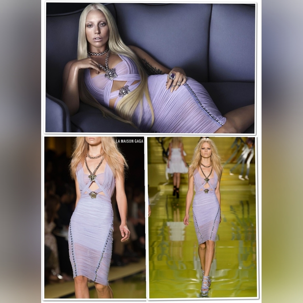 Versace lady Gaga lilac Medusa mesh dress it 42 M